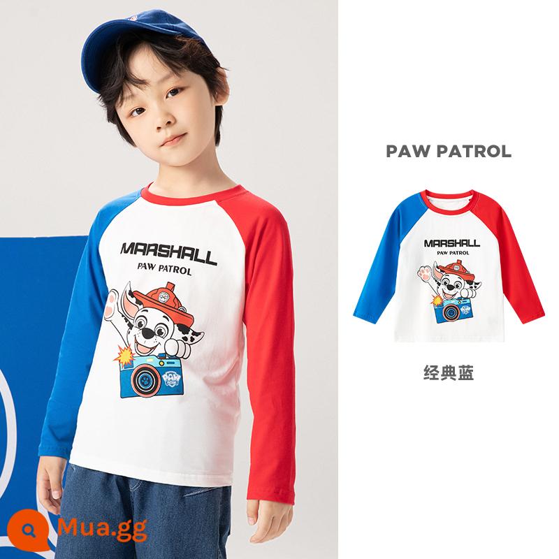 Áo thun dài tay bé trai Paw Paw Team xuân thu 2023 bé trai Áo thun cotton trẻ em bé gái đáy áo sơ mi hợp thời trang - Màu tương phản lông đỏ tươi