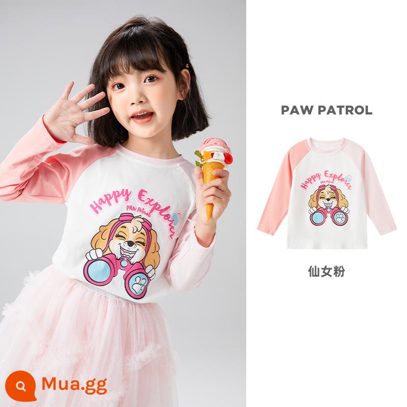 Áo thun dài tay bé trai Paw Paw Team xuân thu 2023 bé trai Áo thun cotton trẻ em bé gái đáy áo sơ mi hợp thời trang - Màu tương phản hồng nhạt mỗi ngày