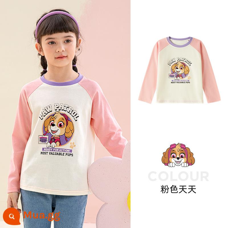 Áo thun dài tay bé trai Paw Paw Team xuân thu 2023 bé trai Áo thun cotton trẻ em bé gái đáy áo sơ mi hợp thời trang - Hồng nhẹ mỗi ngày