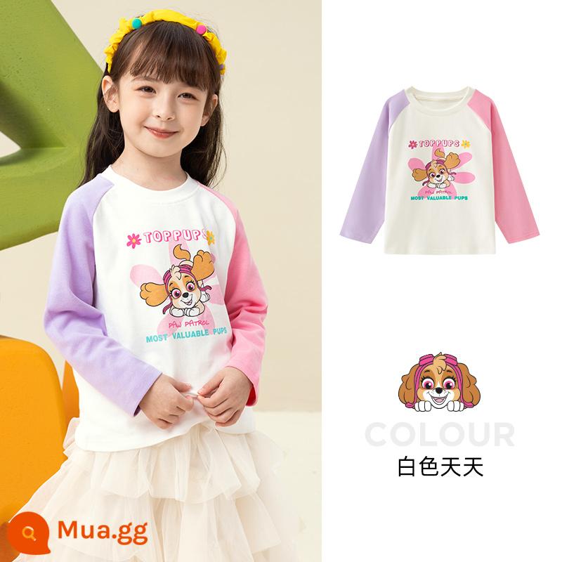 Áo thun dài tay bé trai Paw Paw Team xuân thu 2023 bé trai Áo thun cotton trẻ em bé gái đáy áo sơ mi hợp thời trang - Trắng 245