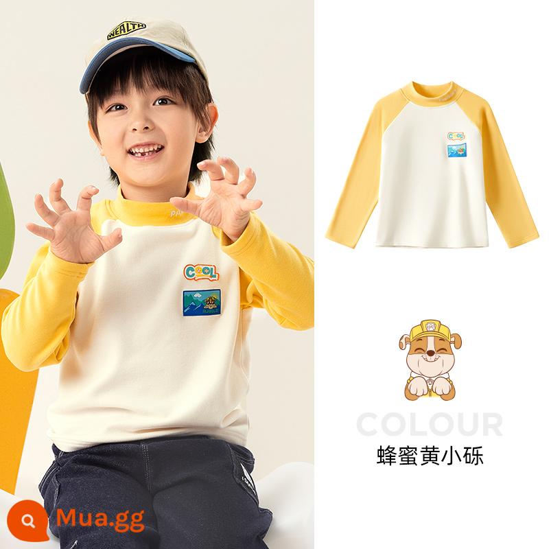 Áo thun dài tay bé trai Paw Paw Team xuân thu 2023 bé trai Áo thun cotton trẻ em bé gái đáy áo sơ mi hợp thời trang - Màu vàng mật ong 251