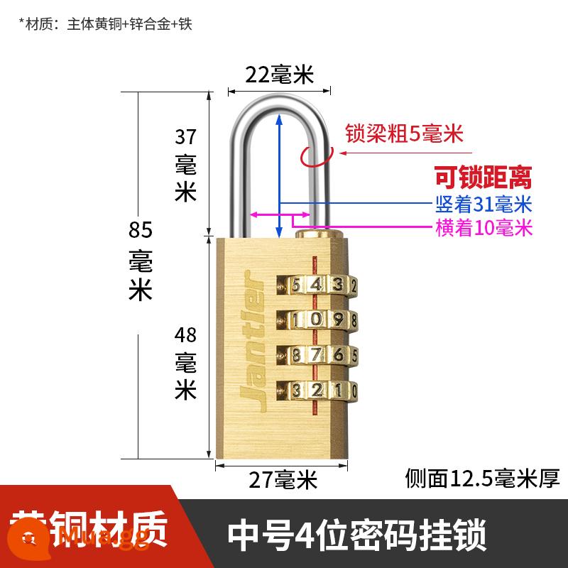 Đồng thau kết hợp khóa ổ khóa hộ gia đình nhỏ khóa cửa tủ ký túc xá khóa chìa khóa tủ bảo quản vali sinh viên chống trộm máy - Đồng Thau Nguyên Khối - Ổ Khóa Kết Hợp - Trung Bình - 4 Chữ Số