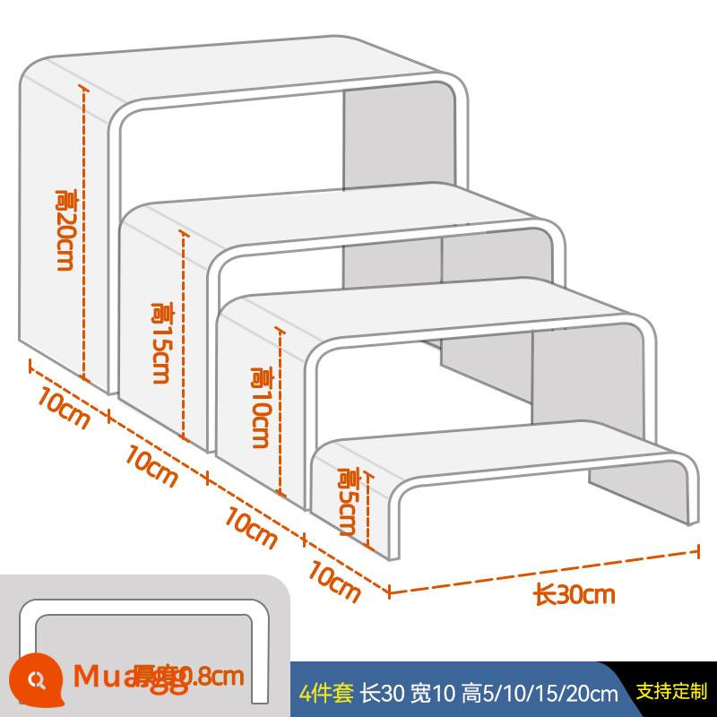 Phòng phát sóng trực tiếp bằng acrylic trong suốt với giá trưng bày hàng hóa mỹ phẩm kệ trưng bày sản phẩm bàn sản phẩm kệ máy tính để bàn - Dài 30 rộng 10 cao 5/10/15/20 Bộ 4 món dày 8mm