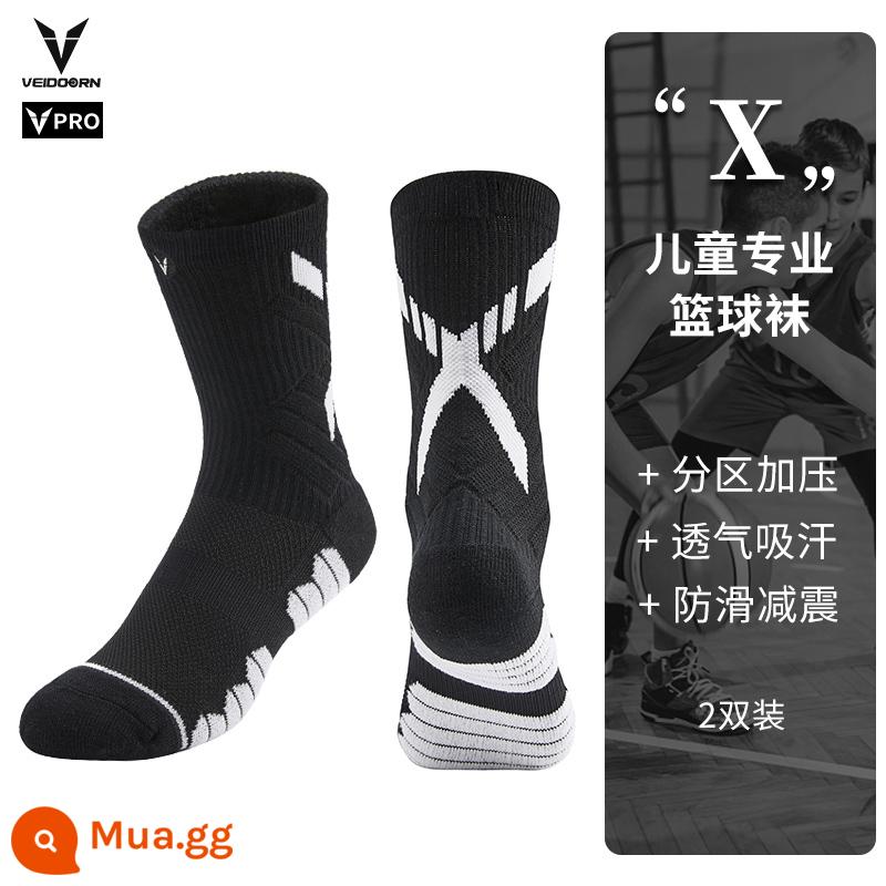 Những chiếc vớ bóng rổ thực tế của Victoria Khăn trẻ em Thể thao ưu tú Male Tall Long Tube High -Lays Trẻ em, Trẻ em lớn, thanh thiếu niên, thanh thiếu niên - Kiểu X (tất bóng rổ thực tế màu đen và trắng) hai đôi