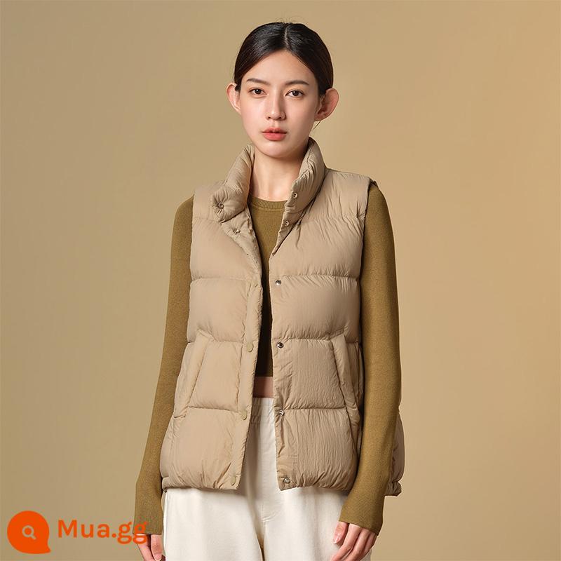 Tambor 2022 Mới Xuống Áo Vest Nữ Cổ Ngắn Đứng Cổ Đa Năng Áo Vest Áo Khoác Nhẹ - 7251 xanh cát nâu còn size 175