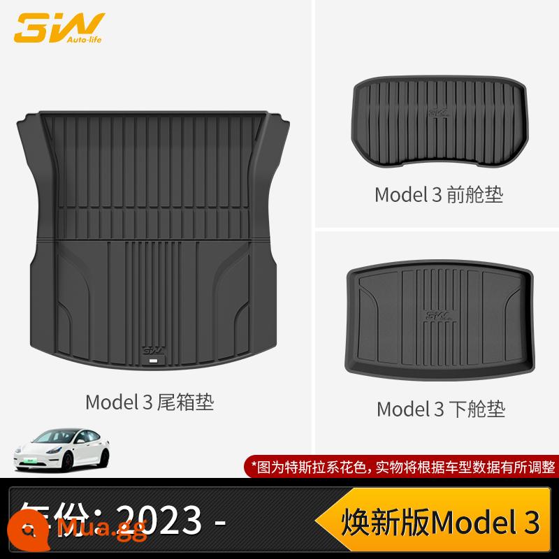 Thảm cốp xe TPE đầy đủ 3W phù hợp cho Tesla Model3 ModelY modelX S Edamame 3 thảm cốp xe - Phiên bản đổi mới của thảm cabin trước + thảm sau + thảm khoang sau MODEL 3 (23-24 mẫu)