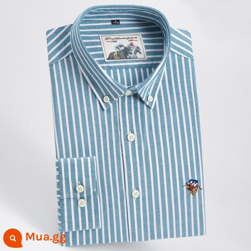 Ralph Lauren Polo Áo sơ mi mùa xuân, mùa thu, áo khoác cotton dài tay nam, áo khoác Oxford kiểu dáng doanh nhân, áo sơ mi sọc cotton không sắt - PL112-sọc xanh