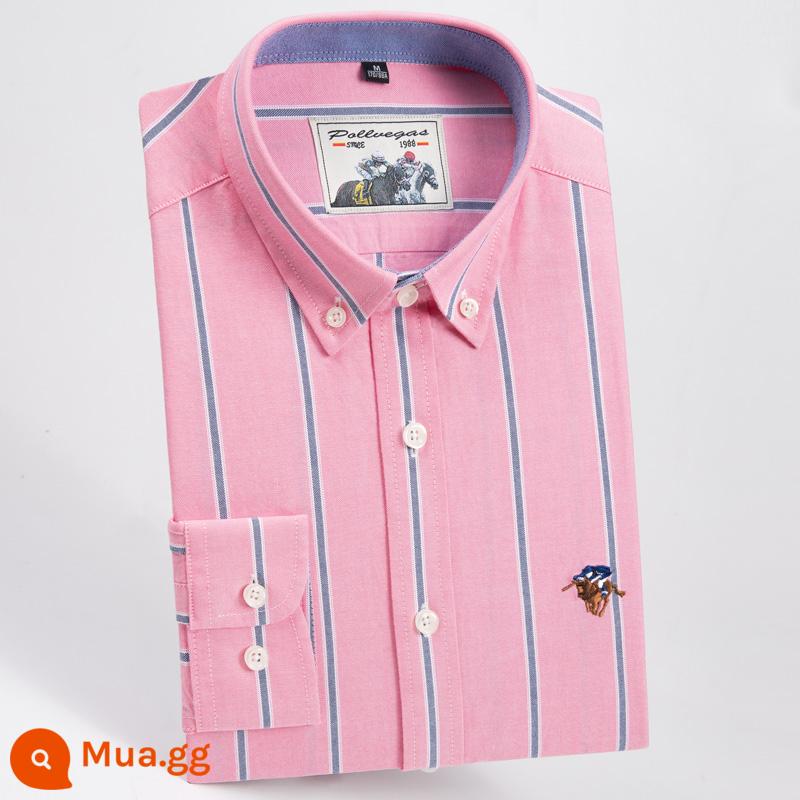 Ralph Lauren Polo Áo sơ mi mùa xuân, mùa thu, áo khoác cotton dài tay nam, áo khoác Oxford kiểu dáng doanh nhân, áo sơ mi sọc cotton không sắt - PL117