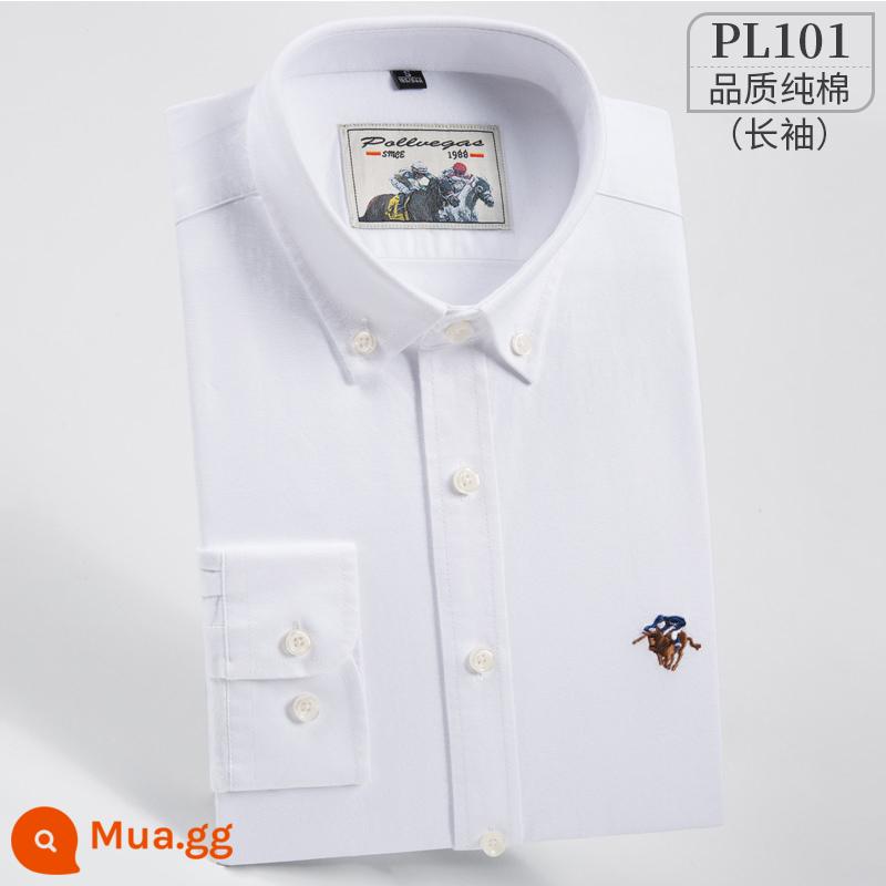 Ralph Lauren Polo Áo sơ mi mùa xuân, mùa thu, áo khoác cotton dài tay nam, áo khoác Oxford kiểu dáng doanh nhân, áo sơ mi sọc cotton không sắt - PL101-màu trắng ngà