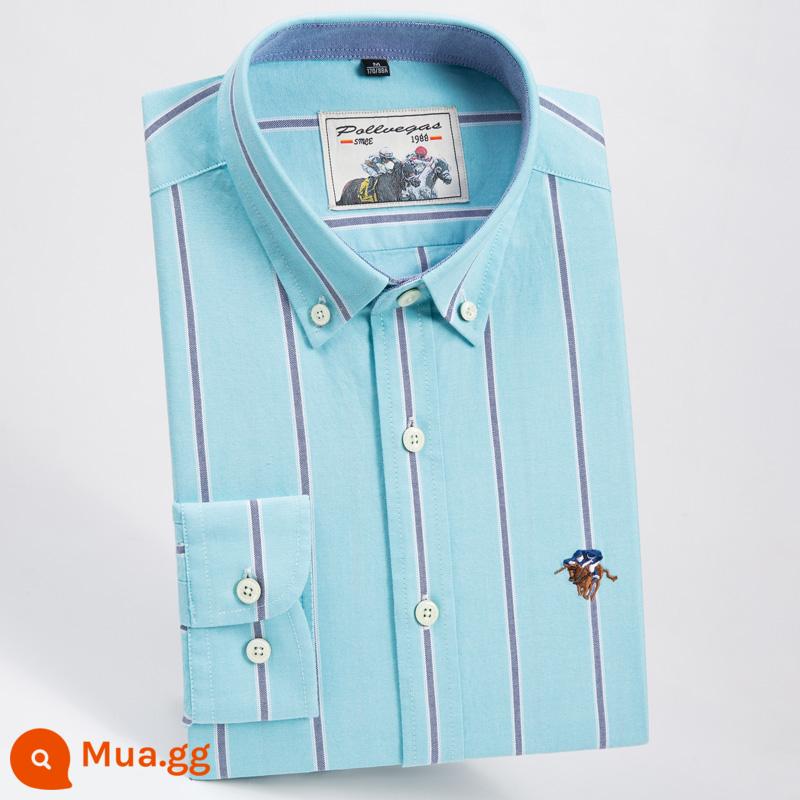 Ralph Lauren Polo Áo sơ mi mùa xuân, mùa thu, áo khoác cotton dài tay nam, áo khoác Oxford kiểu dáng doanh nhân, áo sơ mi sọc cotton không sắt - PL118