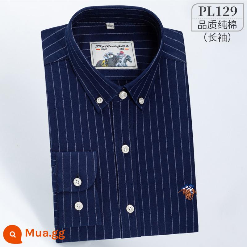 Ralph Lauren Polo Áo sơ mi mùa xuân, mùa thu, áo khoác cotton dài tay nam, áo khoác Oxford kiểu dáng doanh nhân, áo sơ mi sọc cotton không sắt - PL129-Sải trắng hải quân