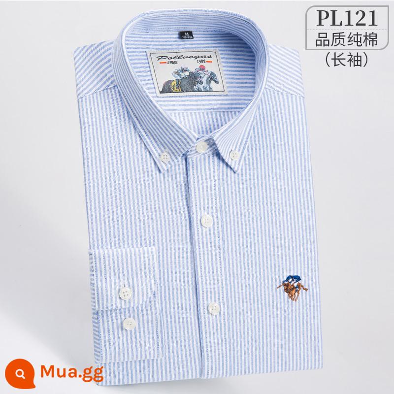 Ralph Lauren Polo Áo sơ mi mùa xuân, mùa thu, áo khoác cotton dài tay nam, áo khoác Oxford kiểu dáng doanh nhân, áo sơ mi sọc cotton không sắt - PL121-Dải mỏng màu xanh