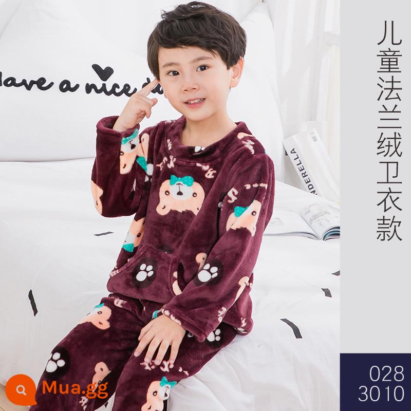 Bộ đồ ngủ trẻ em mùa thu đông flannel bé trai bé trai lớn trẻ em dày san hô nỉ bé gái nhà quần áo - Gấu Nhỏ 028