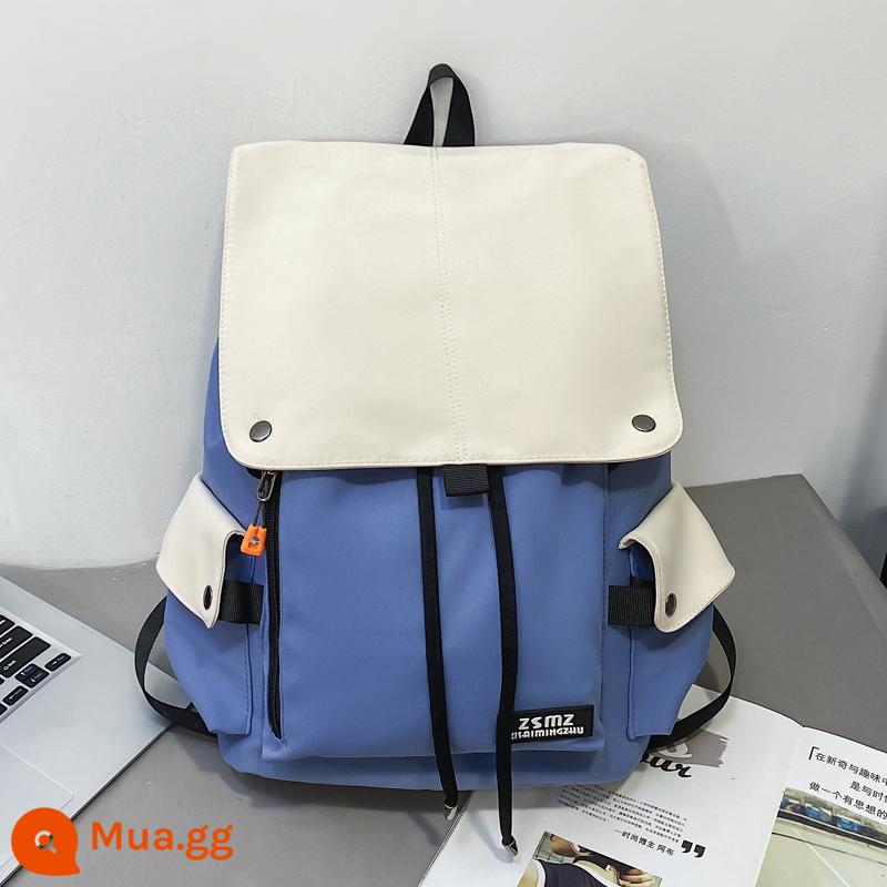 Ba Lô Nam Ba Lô Sinh Viên Đại Học Schoolbag Nam Thời Trang Thoáng Mát Trường Trung Học Vải Canvas Đơn Giản Dung Tích Lớn Túi Đựng Máy Tính - Kích thước tiêu chuẩn màu xanh với màu trắng [dành cho máy tính 14 inch]