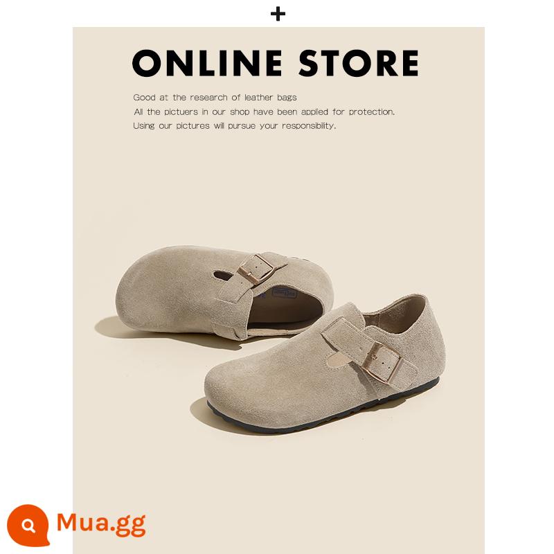 Giày Birkenstock da thật toàn bộ của Nemo dành cho nữ đế dày đế bằng nút chai Sanxi cùng phong cách thu đông cộng với giày Birkenstock nhung và dép nửa dép - Mô hình bao gồm tất cả màu cát