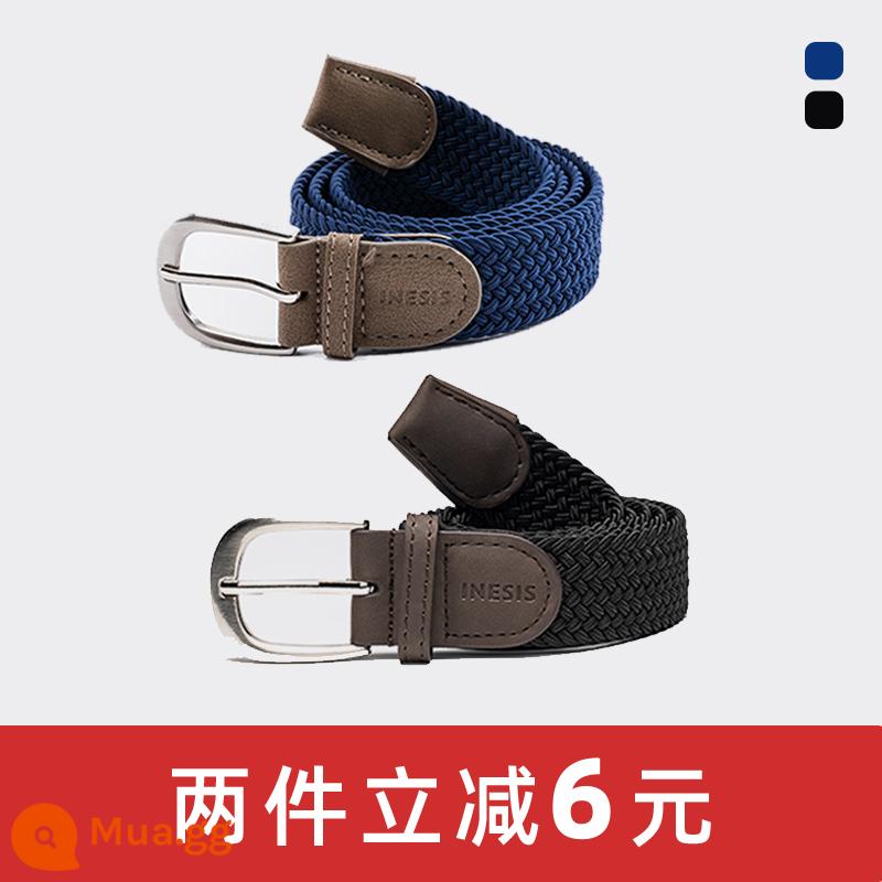 Decathlon Thắt Lưng Vải Bố Nam Nữ Thun Khóa Pin Quần Dây Cổ Thắt Lưng Nam Co Giãn IVE2 - Đen + Xanh Navy (108-135cm)