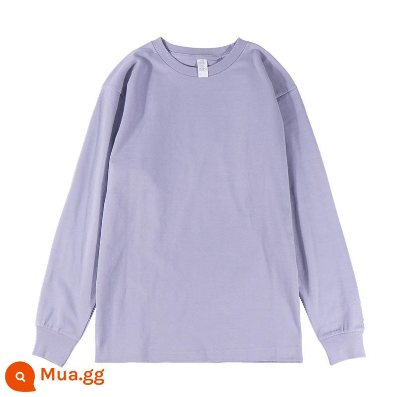 Áo thun dài tay màu trắng tinh khiết nặng 250g cotton Tân Cương Áo sơ mi có đáy cơ bản bên trong bằng cotton cho nam và nữ - màu ánh sáng tím