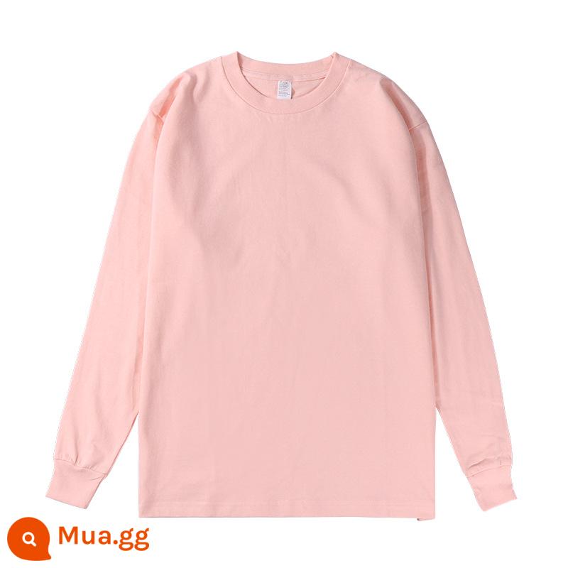 Áo thun dài tay màu trắng tinh khiết nặng 250g cotton Tân Cương Áo sơ mi có đáy cơ bản bên trong bằng cotton cho nam và nữ - Hồng