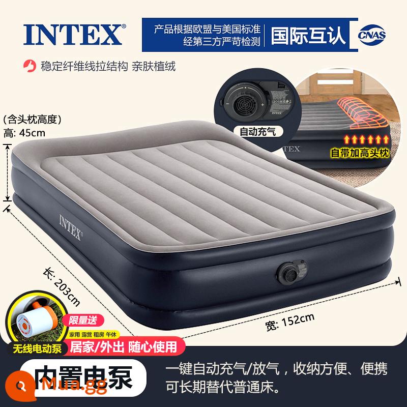 Đệm hơi INTEX sàn nhà cắm trại giường gấp bơm hơi đôi ngoài trời lều giường hơi tự động - [Hợp thời trang - Phong cách màu nâu] - Rộng 152 x Dài 203 x Cao 45 cm - Tặng kèm bơm điện + bơm không dây ngoài trời