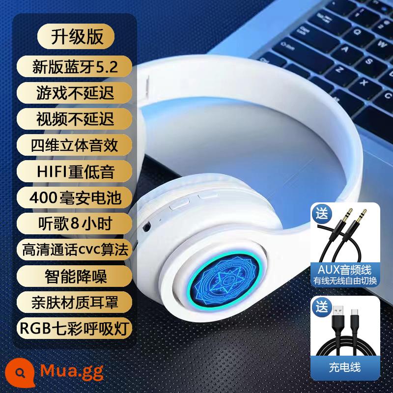 Tai nghe Bluetooth, tai nghe không dây đeo đầu, notebook, dạ quang, thoáng mát, đẹp mắt, chống ồn, chạy bộ thể thao cho nam và nữ - [Phiên bản nâng cấp Magic White] Bluetooth 5.2* không bị trễ