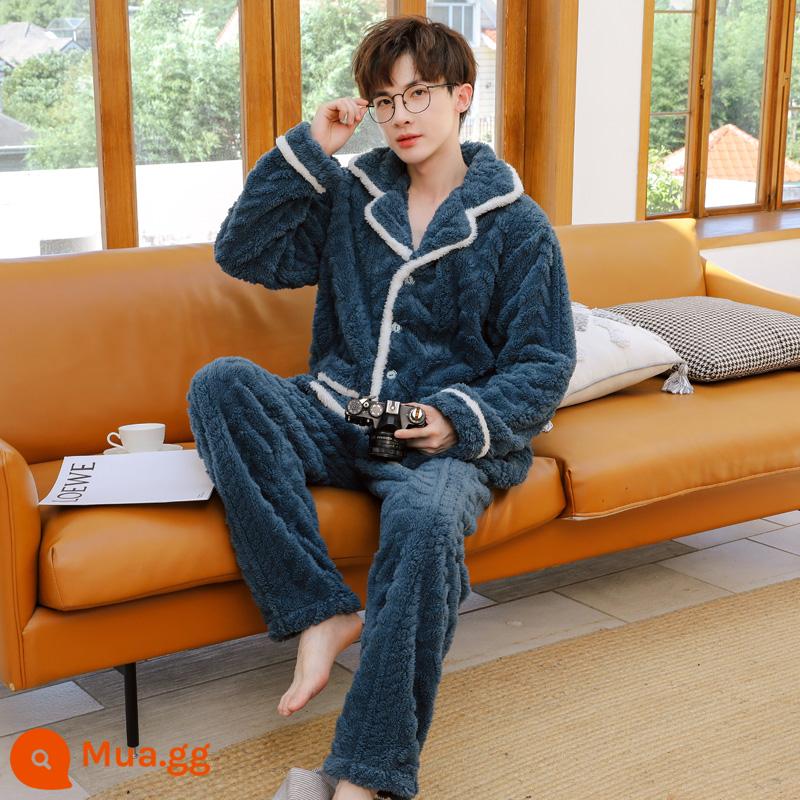 Mẫu mùa thu và mùa thu nam mới của Pyjama dày lên và Velvet Long -sleeved Coral Velvet Velvet Hoàng - y07-SJ-W03-Jacquard nam tám ký tự màu xanh hồ