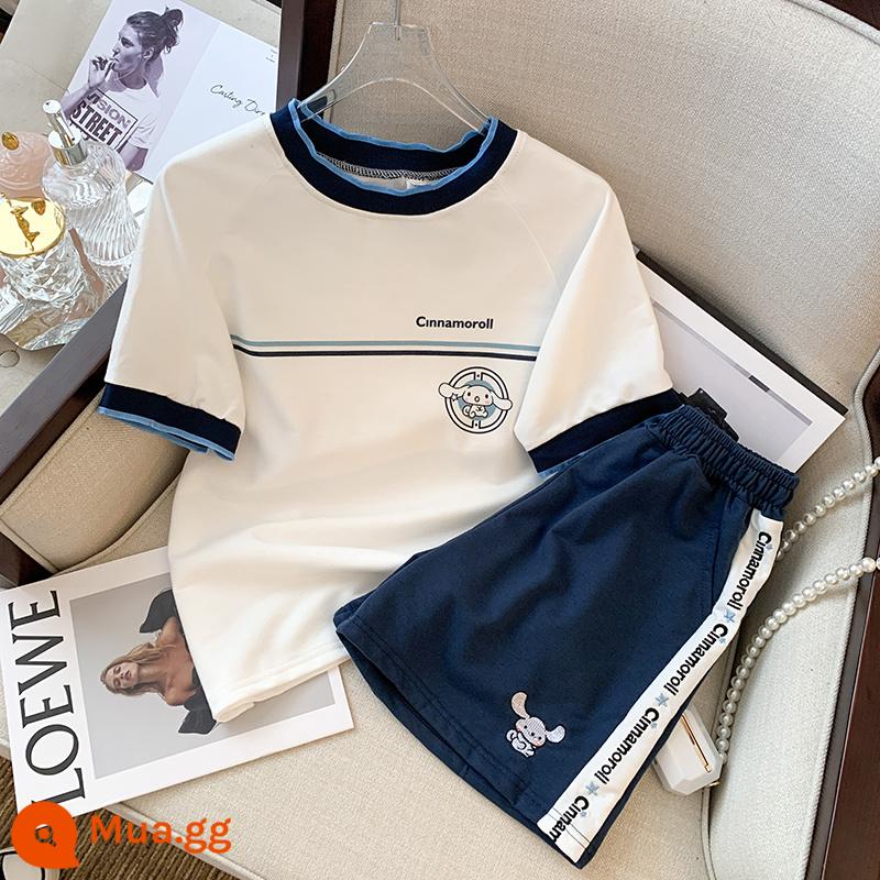 Quần short cotton ngắn tay phiên bản Hàn Quốc của bộ đồ thể thao học sinh mùa hè rộng rãi phong cách sân trong bộ đồ chạy bộ hai mảnh giản dị thủy triều - Màu ảnh [bộ hai mảnh]