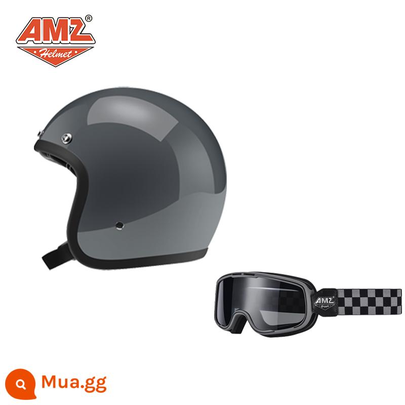 AMZ Retro Đầu Máy Đầu Máy Mũ Bảo Hiểm Nữ Mùa Hè Ba Phần Tư Xe Điện Nam 3C Chứng Nhận Harley Mũ Bảo Hiểm Nửa - Màu xám xi măng + kính màu nâu xám nhà chọc trời (SF Express miễn phí vận chuyển)