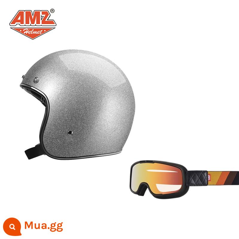 AMZ Retro Đầu Máy Đầu Máy Mũ Bảo Hiểm Nữ Mùa Hè Ba Phần Tư Xe Điện Nam 3C Chứng Nhận Harley Mũ Bảo Hiểm Nửa - Kính râm màu bạc + gọng đen (SF Express miễn phí vận chuyển)