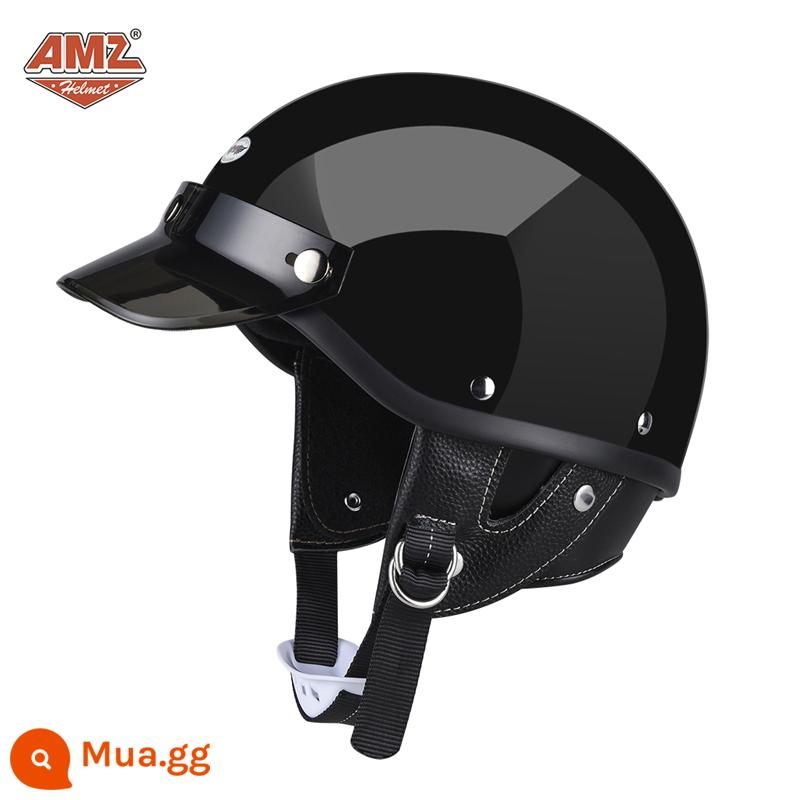 AMZ Nhật Bản Retro Xe Máy Nữ Mũ Bảo Hiểm Nhỏ Harley Sợi Thủy Tinh Xe Máy Mũ Bảo Hiểm Nửa Xe Điện Nam Muỗng Mũ Bảo Hiểm - Màu đen bóng (Phiên bản 3C SF Express miễn phí vận chuyển)