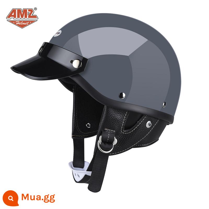 AMZ Nhật Bản Retro Xe Máy Nữ Mũ Bảo Hiểm Nhỏ Harley Sợi Thủy Tinh Xe Máy Mũ Bảo Hiểm Nửa Xe Điện Nam Muỗng Mũ Bảo Hiểm - Xi măng màu xám (Phiên bản 3C SF Express miễn phí vận chuyển)