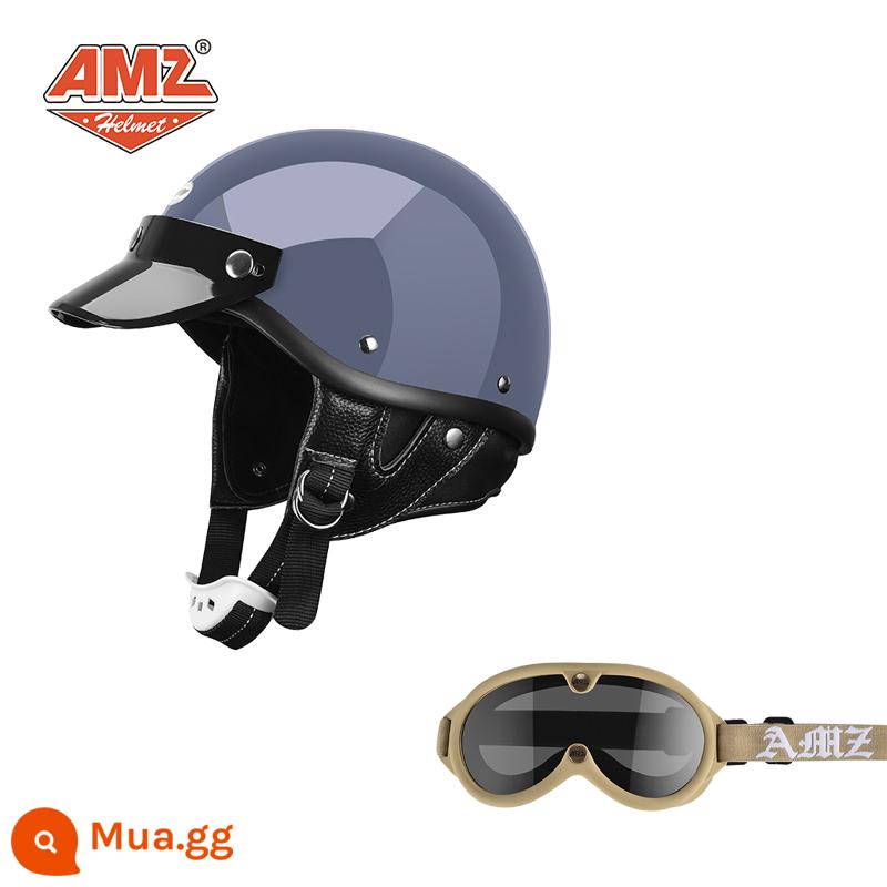 AMZ Nhật Bản Retro Xe Máy Nữ Mũ Bảo Hiểm Nhỏ Harley Sợi Thủy Tinh Xe Máy Mũ Bảo Hiểm Nửa Xe Điện Nam Muỗng Mũ Bảo Hiểm - Kính bảo hộ màu xám xi măng + kaki mới (SF Express miễn phí vận chuyển thân mũ bảo hiểm nhỏ không phải 3C)