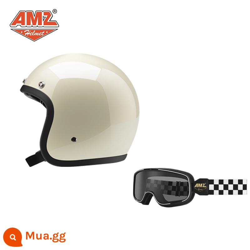 AMZ Retro Đầu Máy Đầu Máy Mũ Bảo Hiểm Nữ Mùa Hè Ba Phần Tư Xe Điện Nam 3C Chứng Nhận Harley Mũ Bảo Hiểm Nửa - Kính trắng ngà + kính ca rô đen trắng (SF Express miễn phí vận chuyển)