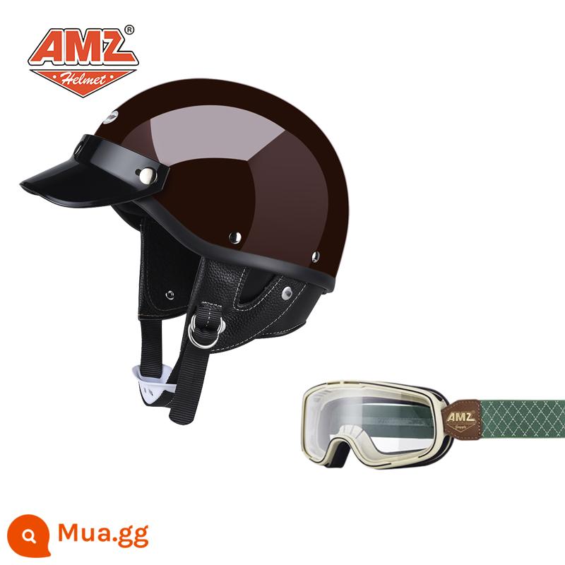 AMZ Nhật Bản Retro Xe Máy Nữ Mũ Bảo Hiểm Nhỏ Harley Sợi Thủy Tinh Xe Máy Mũ Bảo Hiểm Nửa Xe Điện Nam Muỗng Mũ Bảo Hiểm - Kính bảo hộ đường viền xanh lục + đỏ cổ điển (phiên bản 3C SF Express miễn phí vận chuyển)