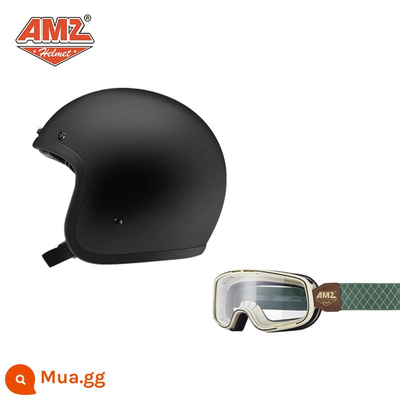 AMZ Retro Đầu Máy Đầu Máy Mũ Bảo Hiểm Nữ Mùa Hè Ba Phần Tư Xe Điện Nam 3C Chứng Nhận Harley Mũ Bảo Hiểm Nửa - Kính bảo hộ viền xanh viền đen + trắng mờ (SF Express miễn phí vận chuyển)