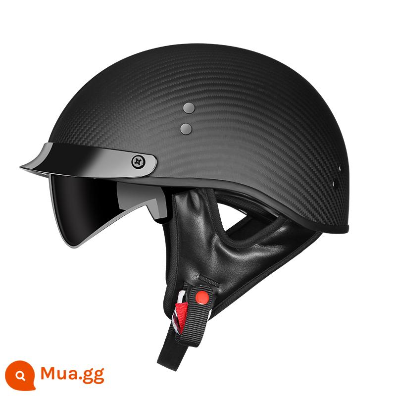 AMZ Retro Sợi Carbon Mũ Bảo Hiểm Nửa Đầu Máy Harley Mũ Nam Mùa Hè Đầu Máy Xe Điện Nhẹ Nữ Muỗng Mũ Bảo Hiểm - Màu đen mờ (SF Express miễn phí vận chuyển)