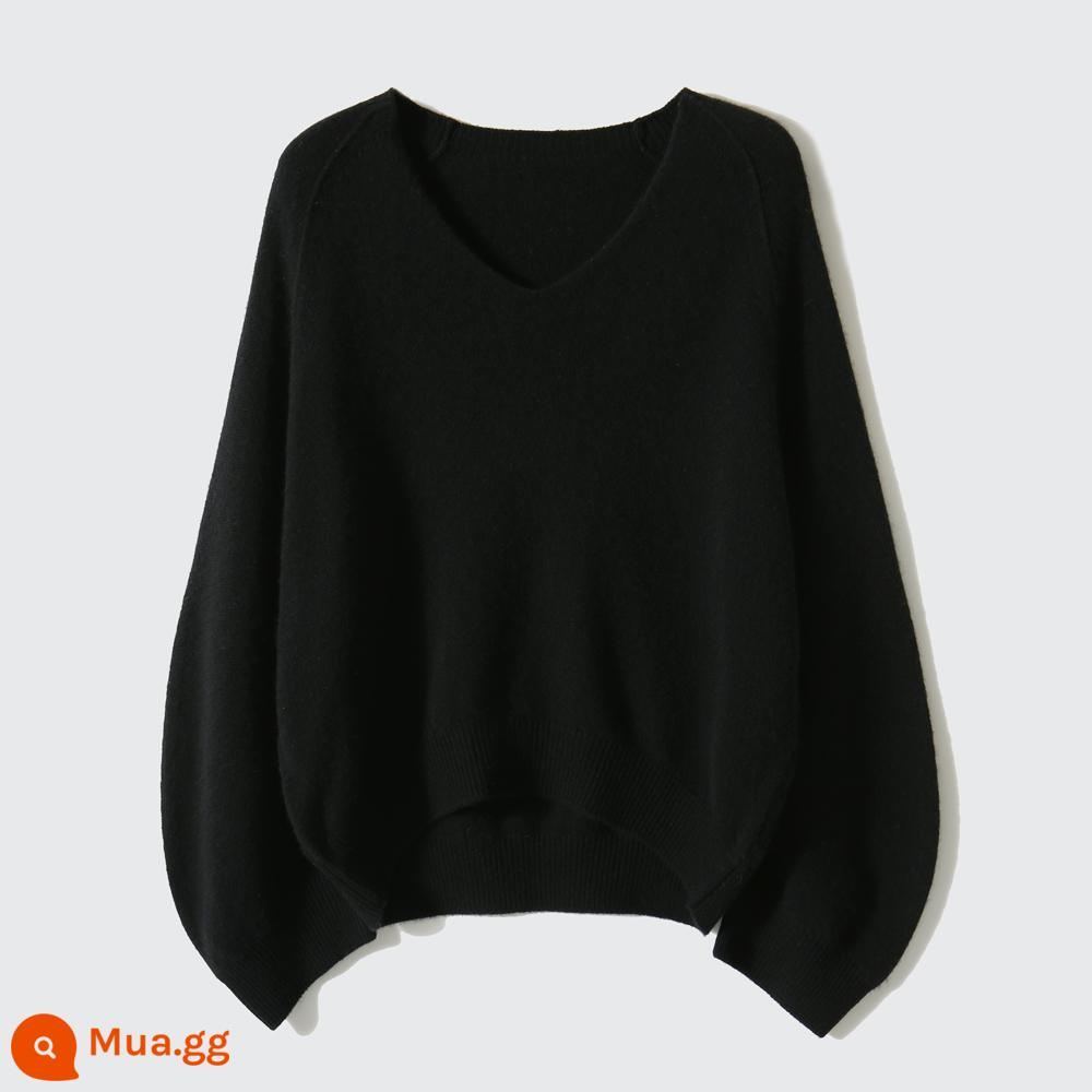 の笑汉阁 Áo thun chui đầu màu hồng Jasmine mỏng len cashmere dáng rộng Áo len nữ cổ chữ V mùa thu ZYH564920VG - Màu đen cổ điển