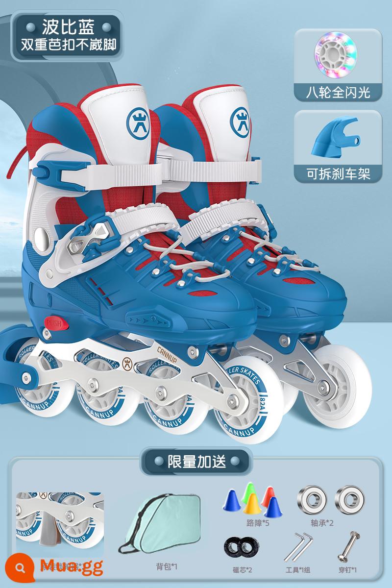 Giày skate skate bánh xe swa skate giày trẻ em được hưởng đầy đủ bộ giày thời kỳ chuyên nghiệp giày slide giày chàng trai giày hoàng gia giày - Bobbi Blue [Hai Nút Chống Chân Thẳng] Tủ Có Bánh Xe Miễn Phí + Ba Lô + Túi Quà