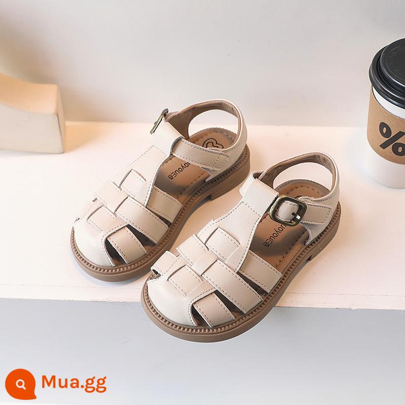 Giày Sandal Bé Gái Mùa Hè 2023 Da Mới Giày Trẻ Em Bao Đầu Đế Mềm Nữ Kho Báu Giày Đi Biển Rỗng Giày Thường - Màu be (miễn phí hoàn trả nếu không vừa ý)