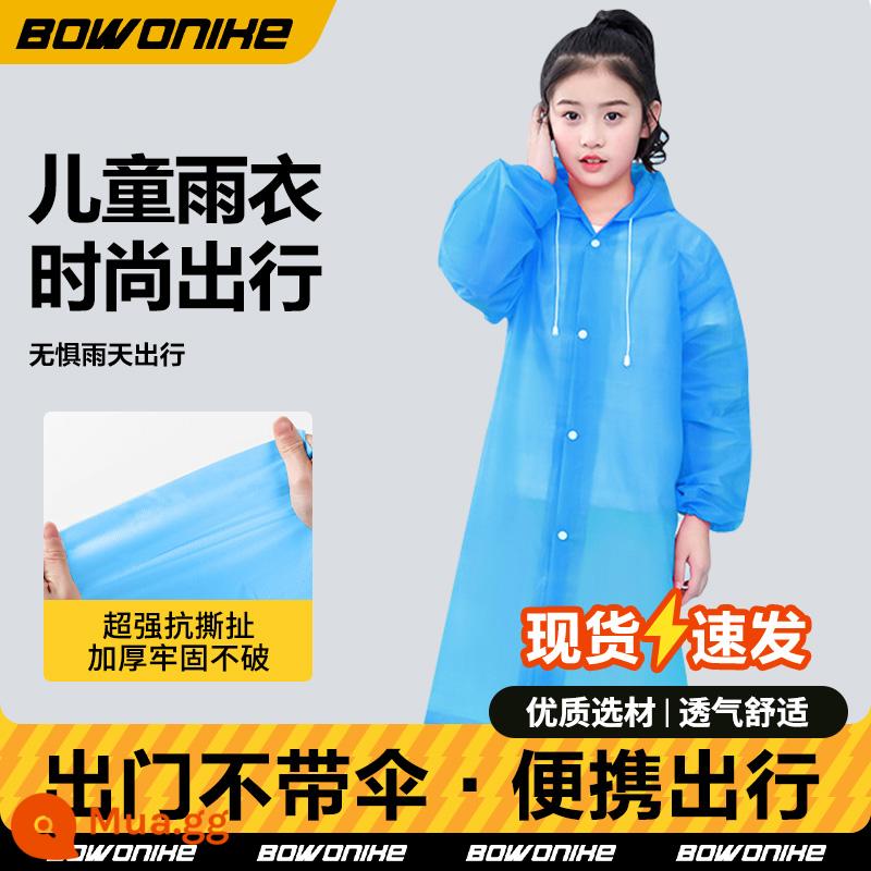 Bovonik nam và nữ trưởng thành áo mưa dày không dùng một lần poncho phiên bản dài một mảnh áo mưa toàn thân cho học sinh - [Mẫu trẻ em] Màu xanh EVA