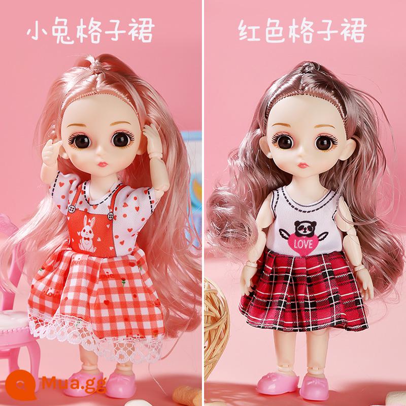 Cô gái búp bê mô phỏng đầm công chúa-up búp bê dress-up sinh nhật dress-up nhà rượu đồ chơi Quà tặng ngày của trẻ em - [2 chiếc] Váy kẻ sọc thỏ đỏ + đỏ