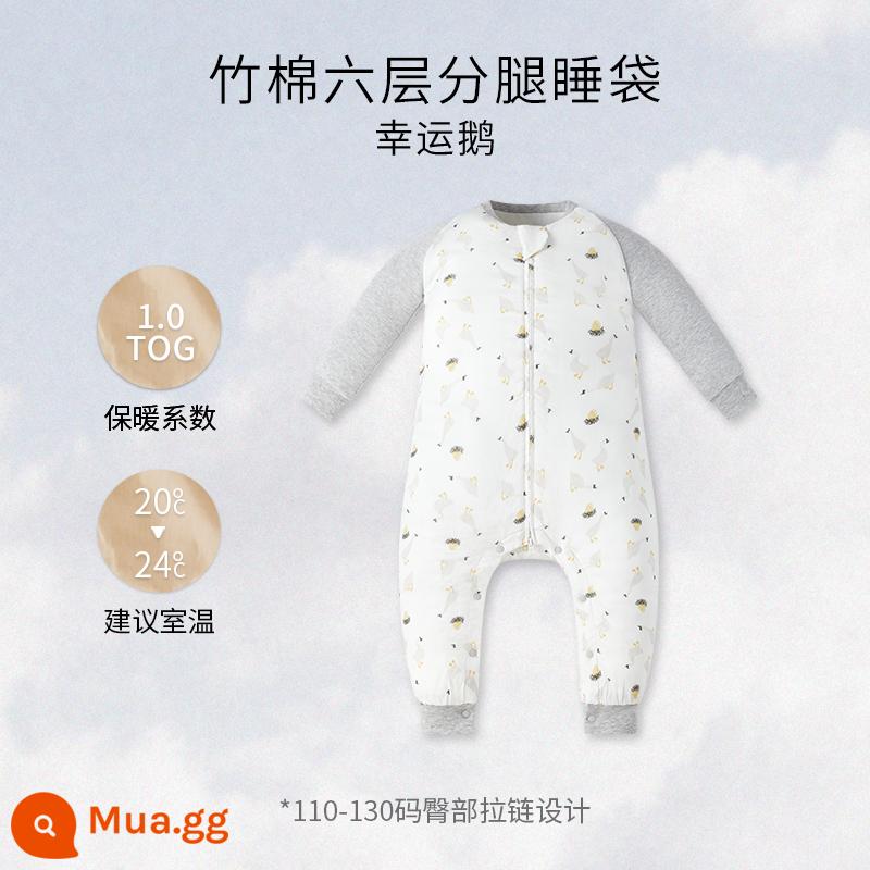 Tổ Thiết Kế Túi Ngủ Cho Bé Bốn Mùa Đa Năng Tre Cotton Gạc Tay Dài Chia Chân Túi Ngủ Cho Bé Chống Kick Chần Gòn - Lucky Goose-sáu lớp gạc (nhiệt độ phòng khuyến nghị 20-24oC)