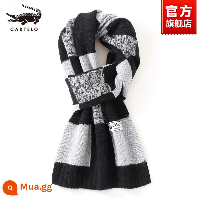 Khăn choàng nam cá sấu mùa đông cashmere cao cấp quà tặng sinh nhật cho chồng và bạn trai dày khăn len ấm áp dành cho nam - W014-Đen và trắng