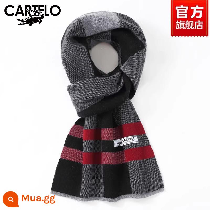 Khăn quàng cá sấu nam cashmere mùa đông tất kẻ sọc cao cấp quà tặng bạn trai Quà Tết dày dặn ấm áp khăn len - W016-đen đỏ