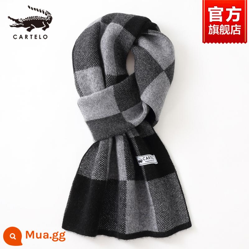 Khăn choàng nam cá sấu mùa đông cashmere cao cấp quà tặng sinh nhật cho chồng và bạn trai dày khăn len ấm áp dành cho nam - W013-xám đen