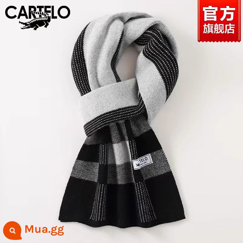 Khăn quàng nam cashmere cá sấu mùa đông cặp đôi phù hợp tặng quà sinh nhật bạn trai cao cấp hộp quà khăn ấm áp - W2177-đen xám nhạt