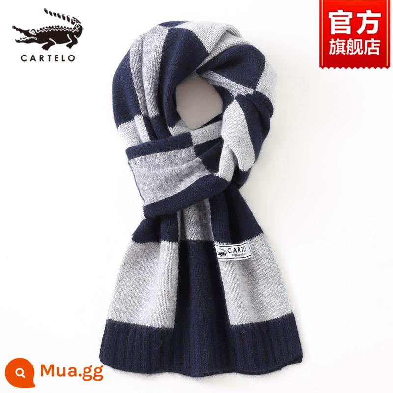 Khăn choàng nam cá sấu mùa đông cashmere cao cấp quà tặng sinh nhật cho chồng và bạn trai dày khăn len ấm áp dành cho nam - W014-xanh và trắng