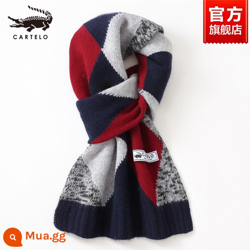 Khăn choàng nam cá sấu mùa đông cashmere cao cấp quà tặng sinh nhật cho chồng và bạn trai dày khăn len ấm áp dành cho nam - W012-đỏ và xanh