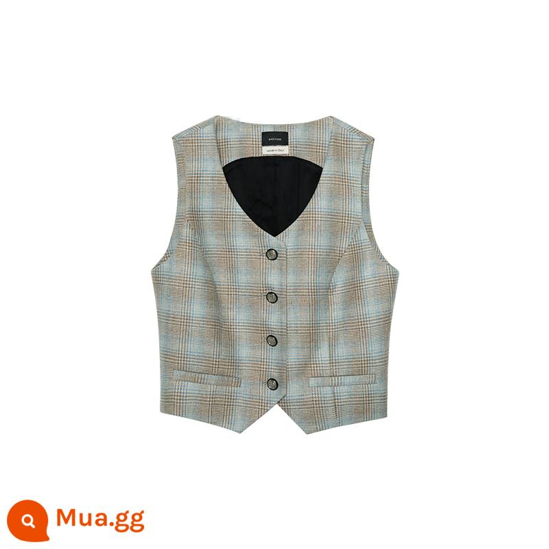 Mở nhãn màu đen/Jacquard nhập khẩu của Ý được dệt nhuộm dần màu kiểm tra vest Air wash keel váy eo cao - Lưới băng nổi ven biển (áo) nhập khẩu từ Ý