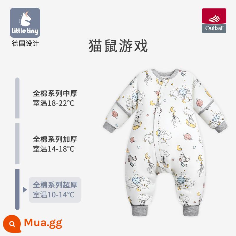 Túi ngủ cho bé littletiny cho bé mùa thu đông trẻ em nhiệt độ không đổi cotton nguyên chất mùa xuân bộ đồ ngủ xẻ chân lớn cho trẻ em chăn bông chống đá - Trò chơi mèo vờn chuột - 100% cotton siêu dày điều chỉnh nhiệt độ [Thích hợp với nhiệt độ phòng 10-14oC]