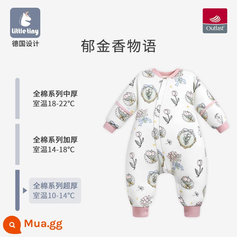 Túi ngủ cho bé littletiny cho bé mùa thu đông trẻ em nhiệt độ không đổi cotton nguyên chất mùa xuân bộ đồ ngủ xẻ chân lớn cho trẻ em chăn bông chống đá - Tulip Story-Bông ủ cực dày [thích hợp với nhiệt độ phòng 10-14oC]